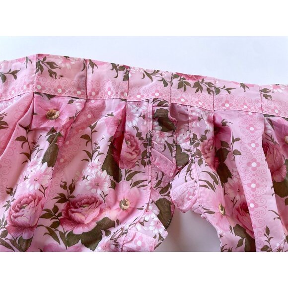 Vintage 70s pleated curtains, cabbage roses pink floral, ruffle double panels - Picture 9 of 10